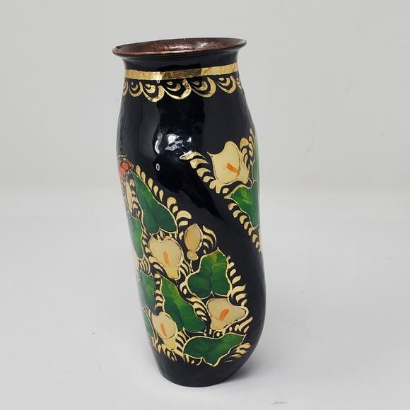 Vintage Black Floral twisted Cloisonne 7" vase In great used condition - Picture 6 of 10